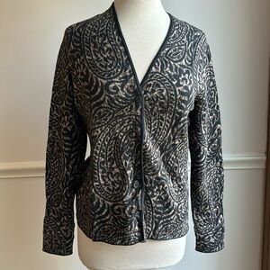 Peruvian connection, Pima cotton women's cardigan Black tan paisley print large